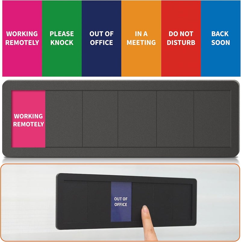 EliteSign Office Door Signs 6 Options Do Not Disturb, Please Knock, In A Meeting, Out Of Office, Working Remotely Back Soon Privacy Door Slider Sign For Meeting & Conference Room Black - Image 1